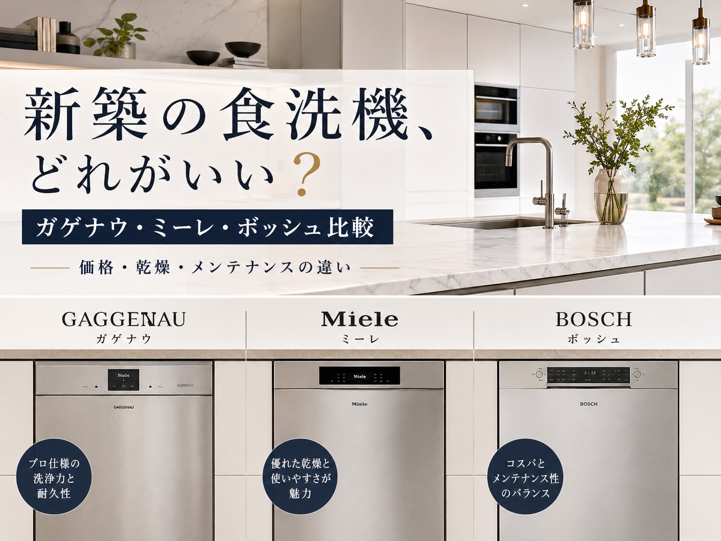 ガゲナウ・ミーレ・ボッシュの食洗機を比較｜新築で選ぶなら？価格・乾燥・メンテナンスの違い